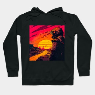Man Looking At An Apocalyptic Synthwave Sunset Hoodie